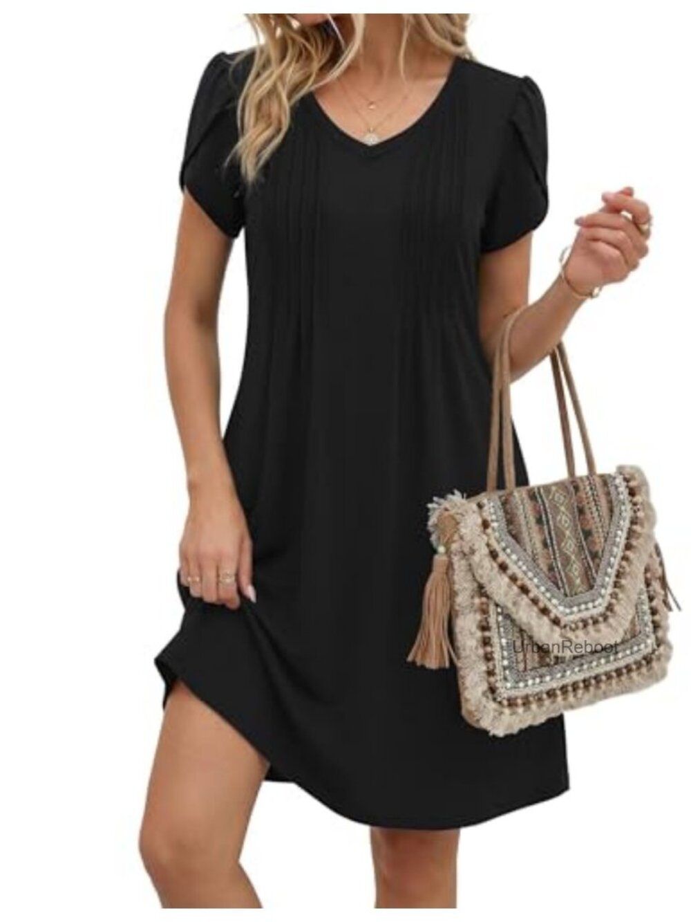 Zeagoo Womens Summer Casual V Neck Pleated Boho Floral Short Sleeveless A-Line